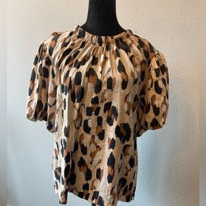XL- Ann Taylor Animal Print Blouse w/Tie Back